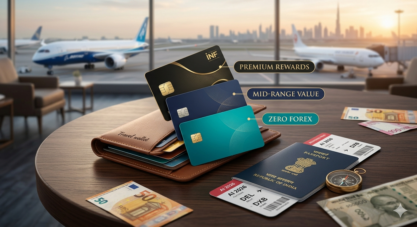 Best travel credit cards in India 2026 for international rewards, featuring premium lounge access and zero forex markup cards.