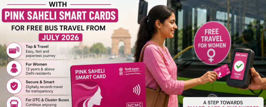 Delhi women using Pink Saheli Smart Card for free DTC bus travel from July 2026